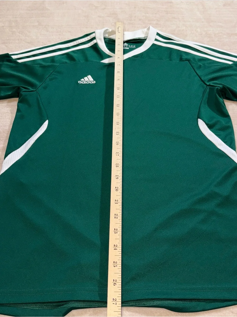 adidas Green Short-Sleeve Performance Soccer Jersey with White Stripes